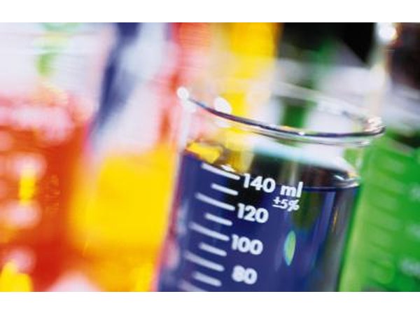 Chemicals in beakers.
