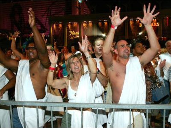 Crowd wearing togas at concert