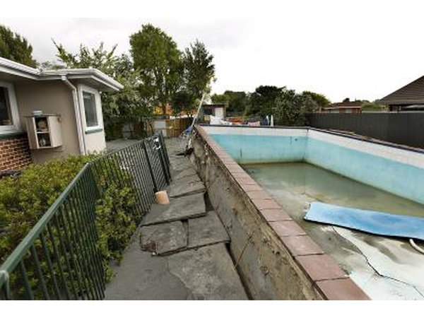 An underground swimming pool is damaged in an earthquake.