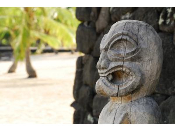 A wooden statue of a Tiki god in Hawaii.