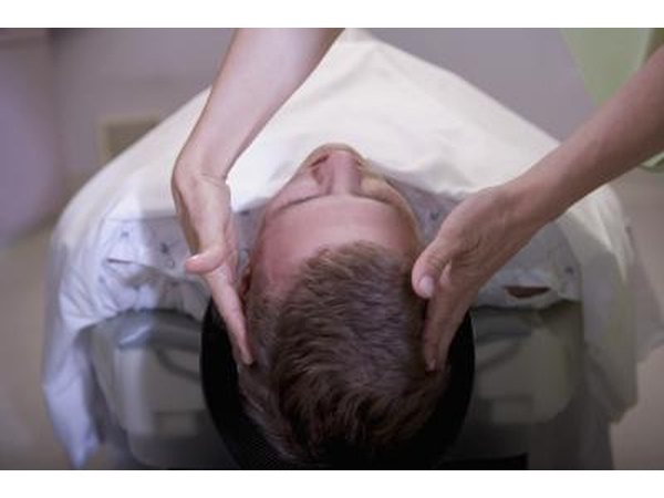 Patient lying on back before PET scan