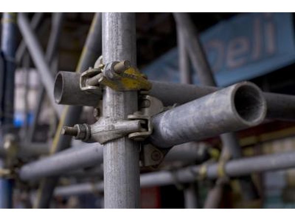 Scaffolding poles joined together
