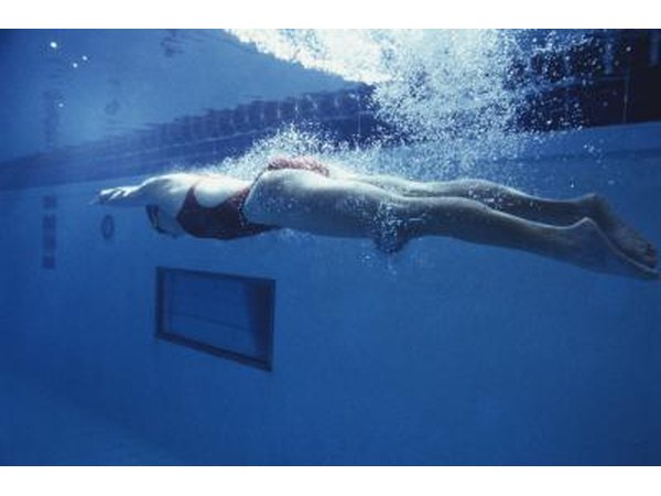 Swimming laps.