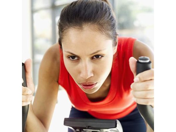 woman on exercise bike