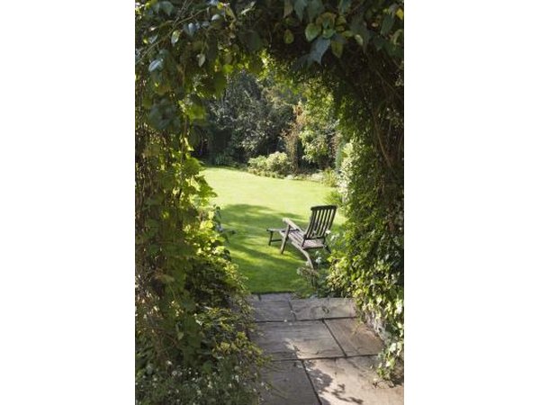 A foliage covered-arbor is charming as a gateway to the garden.
