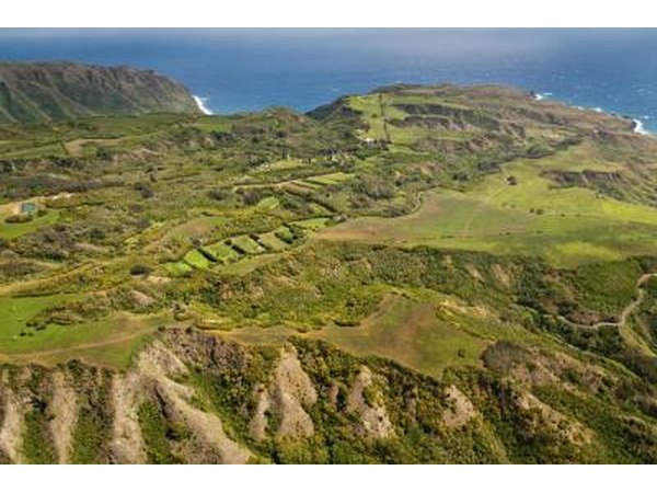Aerial view of Molokai landscape.