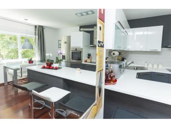 Split-level design plan of kitchen and living room