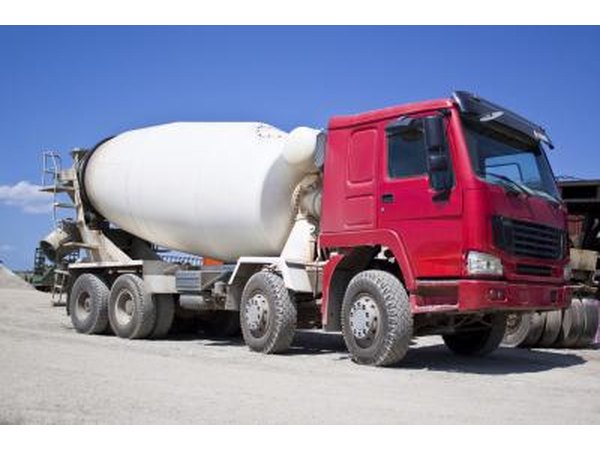 A cement mixer truck