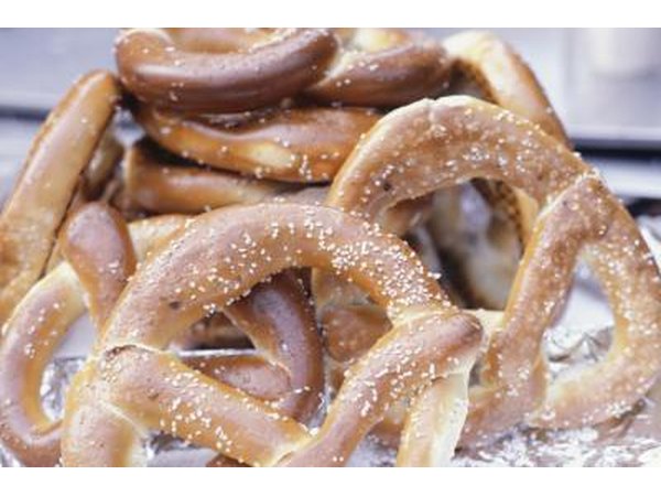 A close up of salted pretzels.