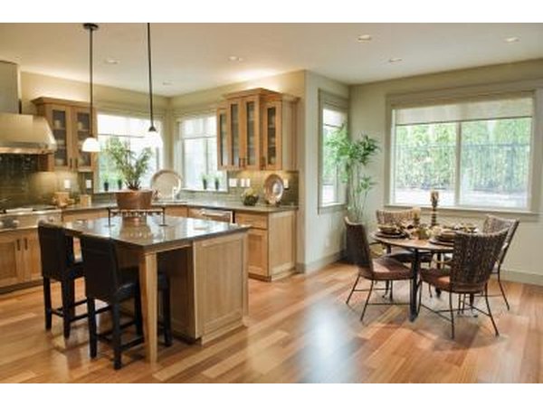 Natural tones work well for a kitchen that opens into the living space.