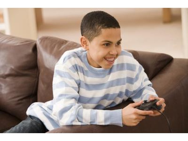 Young boy playing video game