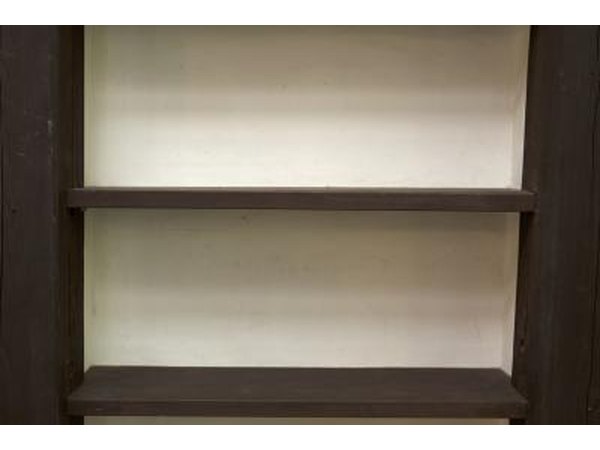 Close up of empty wood shelves