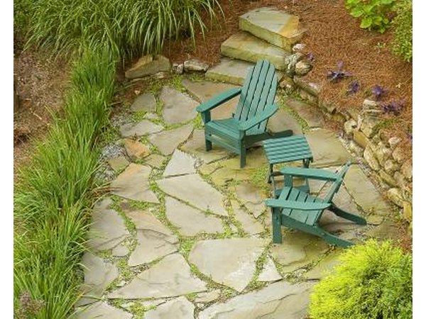 natural stone patio and small chairs