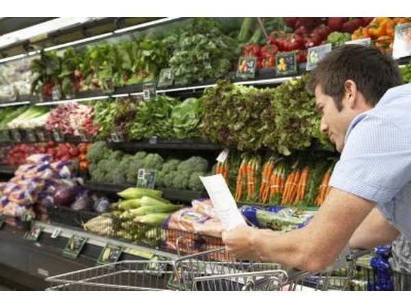 A man reading a list in the produce aisle