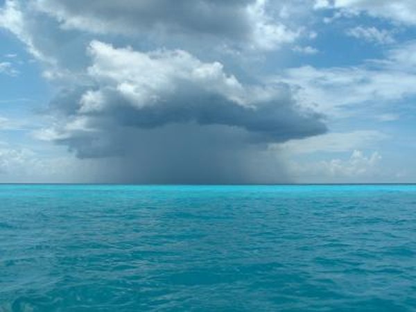 Storm with rainclouds over the horizon near the Bahamas