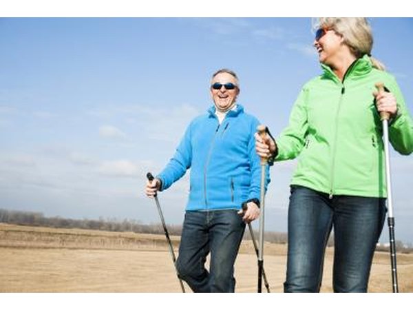 Elderly couple on brisk walk outdoors