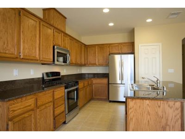 Oak cabinets.