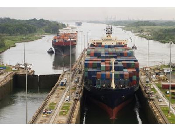 Boats enter the Panama canal