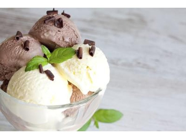 Bowl of chocolate and vanilla ice cream