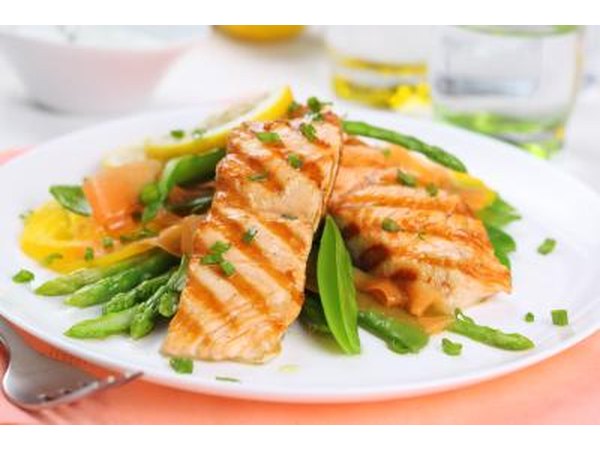 Grilled salmon with vegetables.
