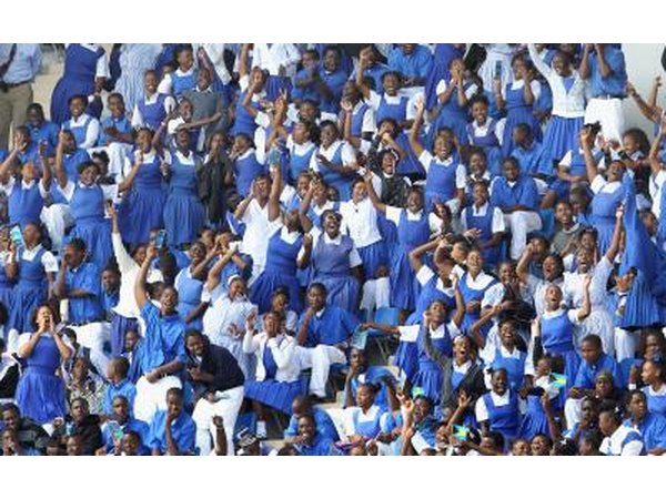 Bahamain school children in National Stadium in Nassau