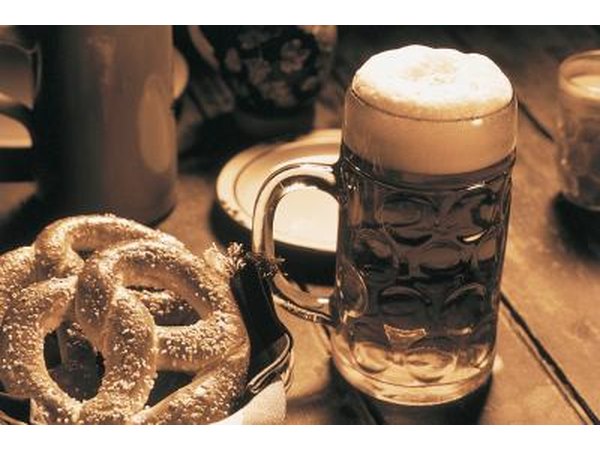 Classic Oktoberfest foods like a sausage in a thick bun go perfectly with beer.