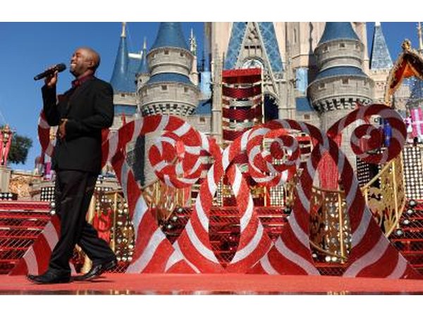 Candy cane decorations on stage