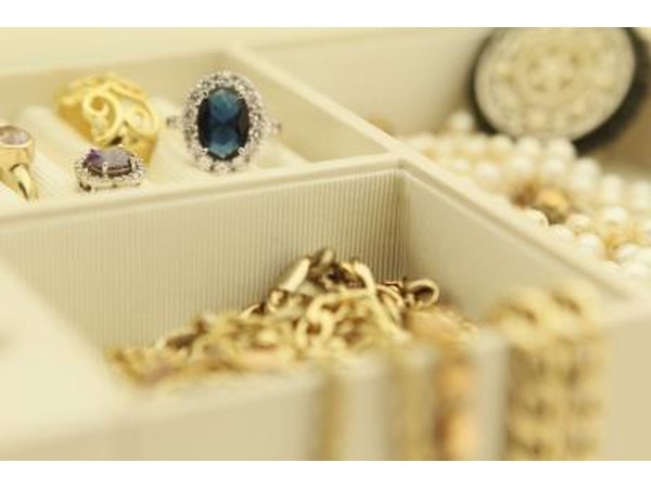 Rings and necklaces in jewlery box