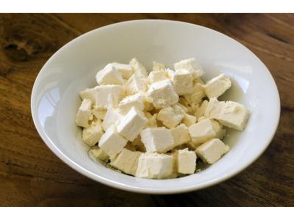 Bowl of feta cheese cubes