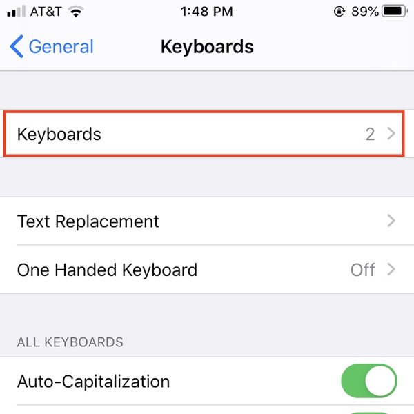 Keyboard settings on iPhone.