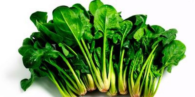 Jupiterimages/Photos.com/Getty Images Spinach can have flat or curly leaves.
