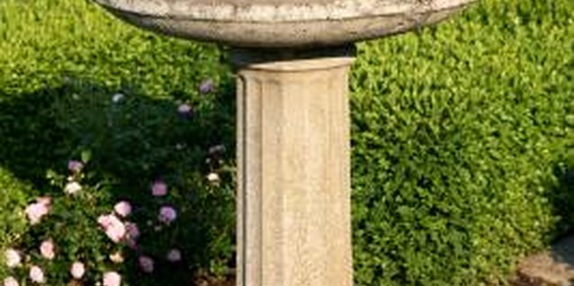 Jupiterimages/Photos.com/Getty Images A shrub near a birdbath gives birds more room to perch.