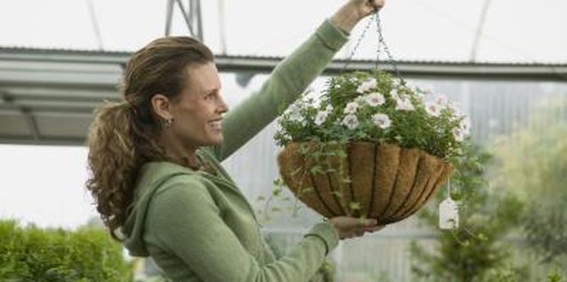 Comstock Images/Comstock/Getty Images Coconut liners hold the soil and plants securely in a wire frame basket.