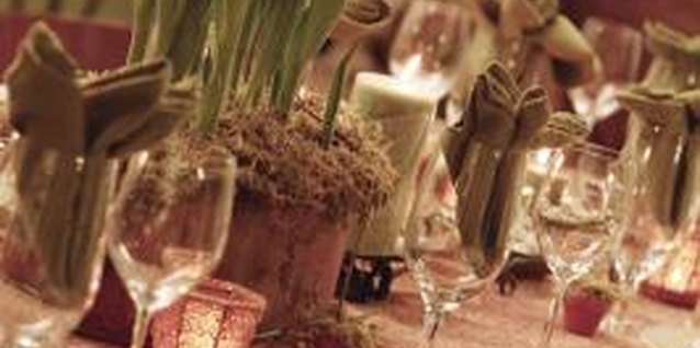 Comstock/Comstock/Getty Images A flowering plant becomes an instant dining table decoration.
