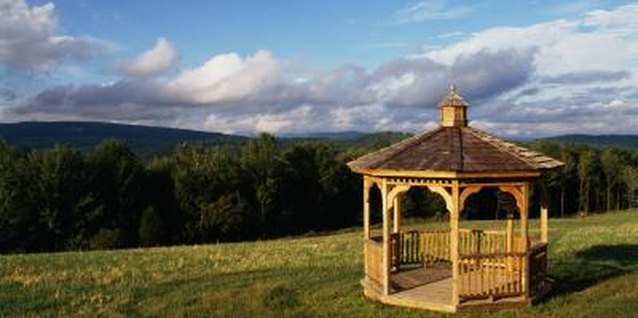 Jupiterimages/Photos.com/Getty Images Gazebos provide a sheltered space to gaze out over the landscape.