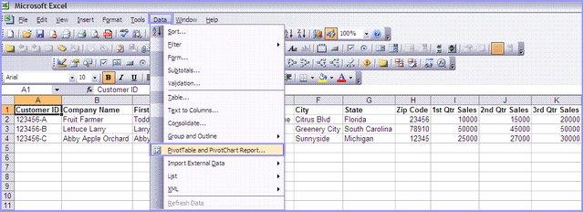 Use the Data toolbar menu