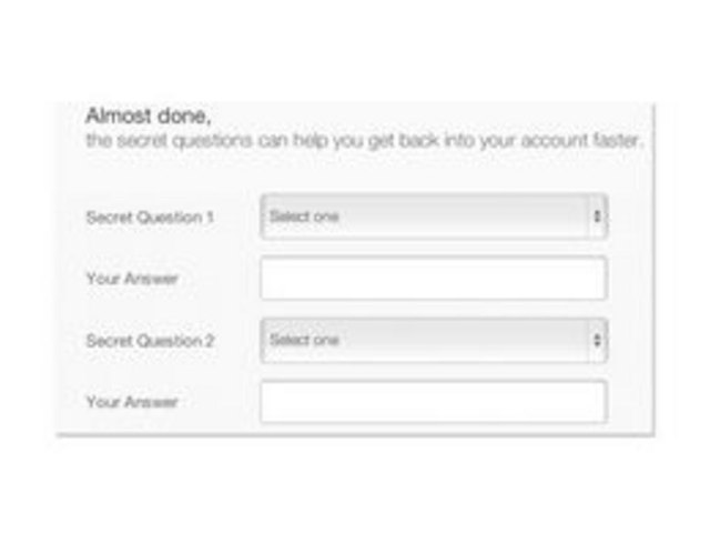 Continue filling out the form by entering security questions.