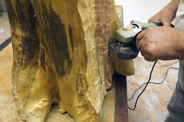 Carving disc in angle grinder.