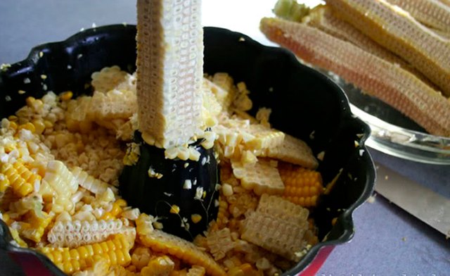 Use a bundt pan to cut corn from cob.