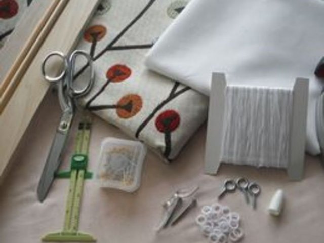 Typical supplies needed for a roman shade.