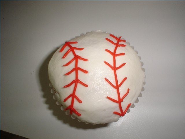 Completed baseball cupcake