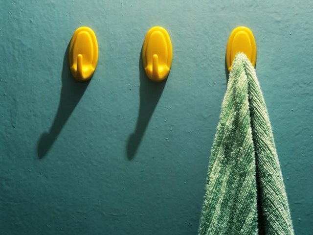 Towel hanging on a hook.
