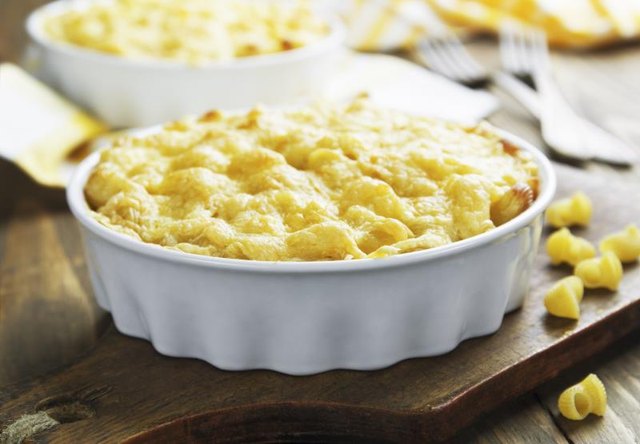 A small macaroni and cheese casserole.