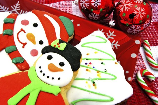 Decorated Christmas cookies on platter