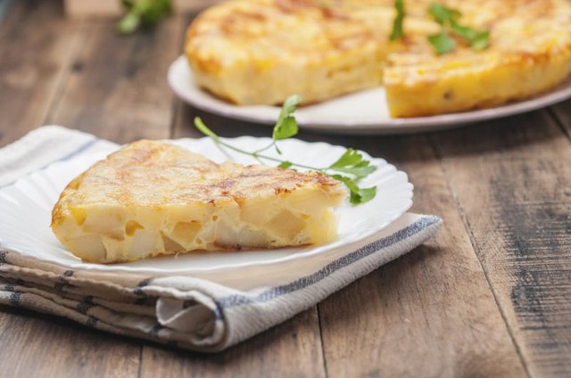 A slice of Spanish omelet.