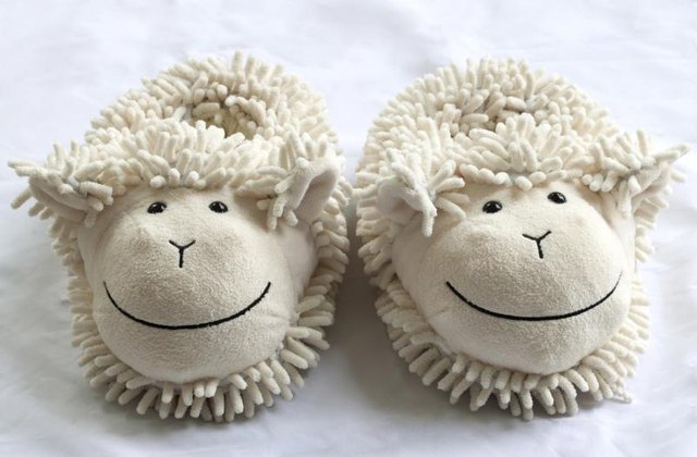 Fuzzy sheep bedroom slippers.