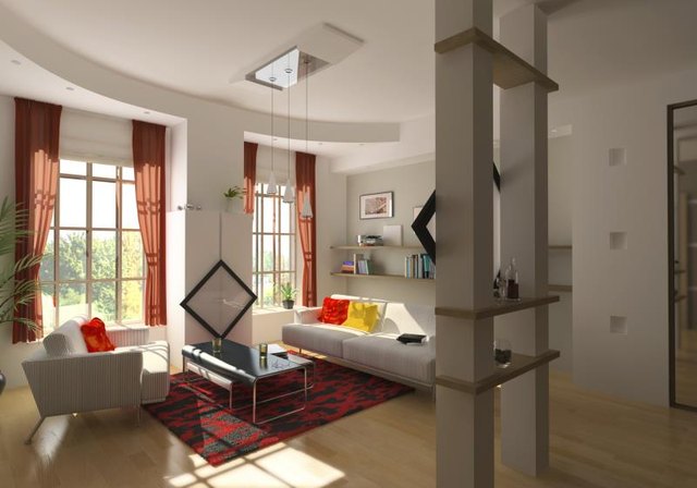 A living room with modern interior design