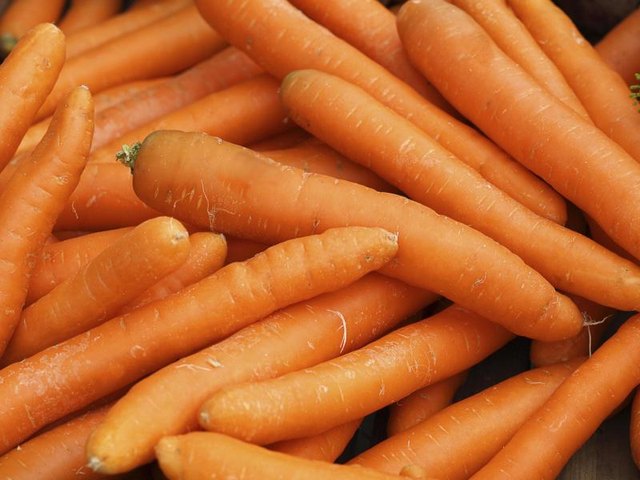 Close-up of pile of carrots.