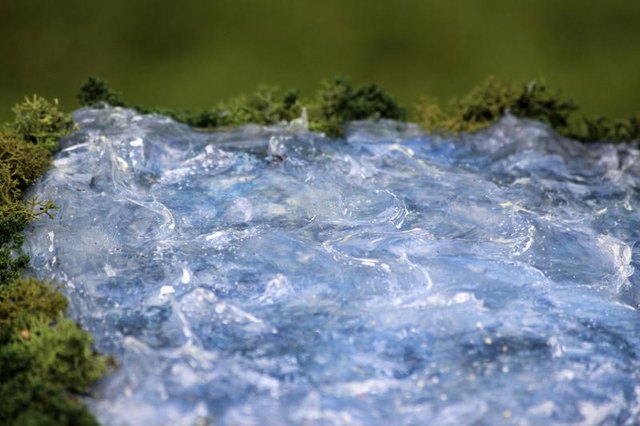 Close-up of water in student diorama.