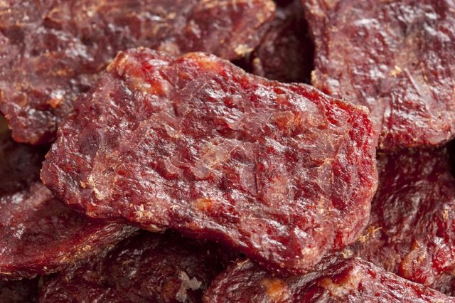 Close-up view of beef jerky